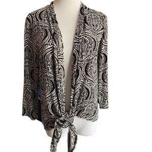 CHICO'S Travelers Jacket Blazer 3/4 Sleeves Size 0, SMALL Black Tie Front